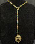 Shelley Silverlight - Egyptian hollow gold bead with emerald and green Czech glass Gold plated chain and magnifier pendant