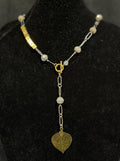 Shelley Silverlight - Rock crystal beads, gold plated brass and gold metal ginko leaf pendant necklace