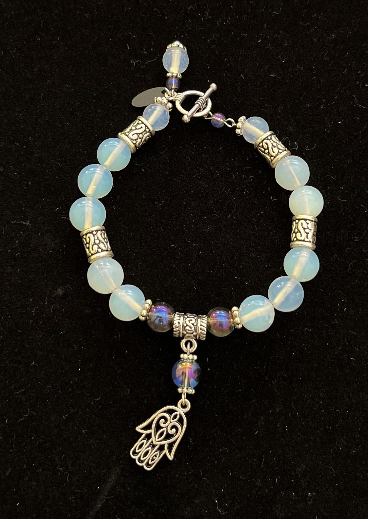 Shelley Silverlight - Moonstone and iridescent purple Czech glass with Balinese silver bracelet