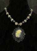 Shelley Silverlight - Cameo pendant with hematite, fire polished Czech glass, and anodized silver