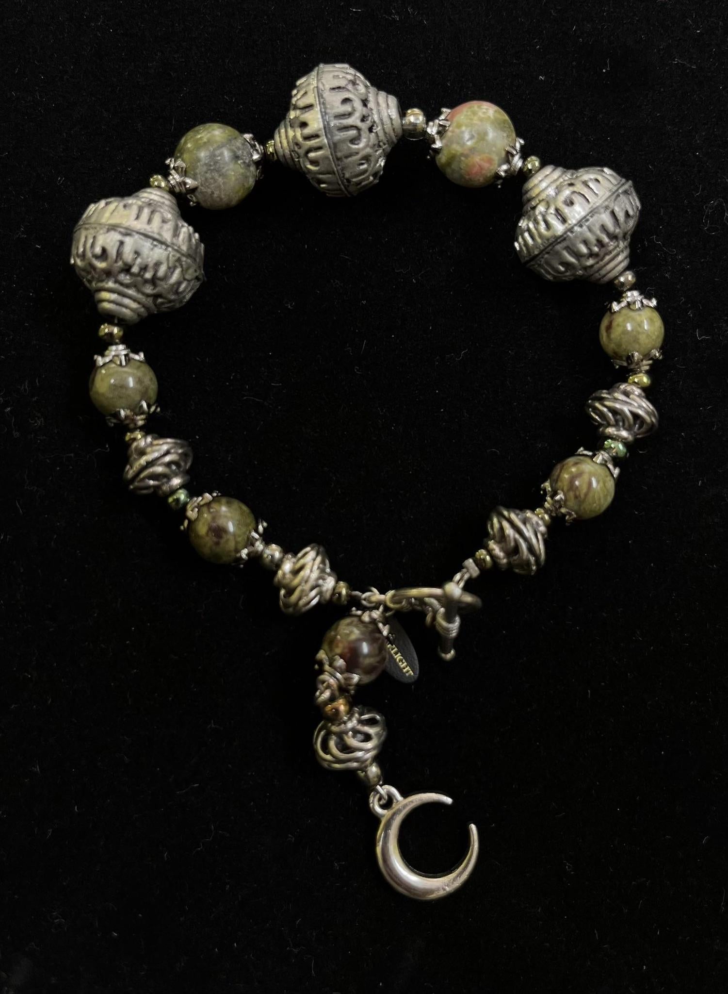 Shelley Silverlight - Lace agate, Czech glass, Tibetan silver bracelet