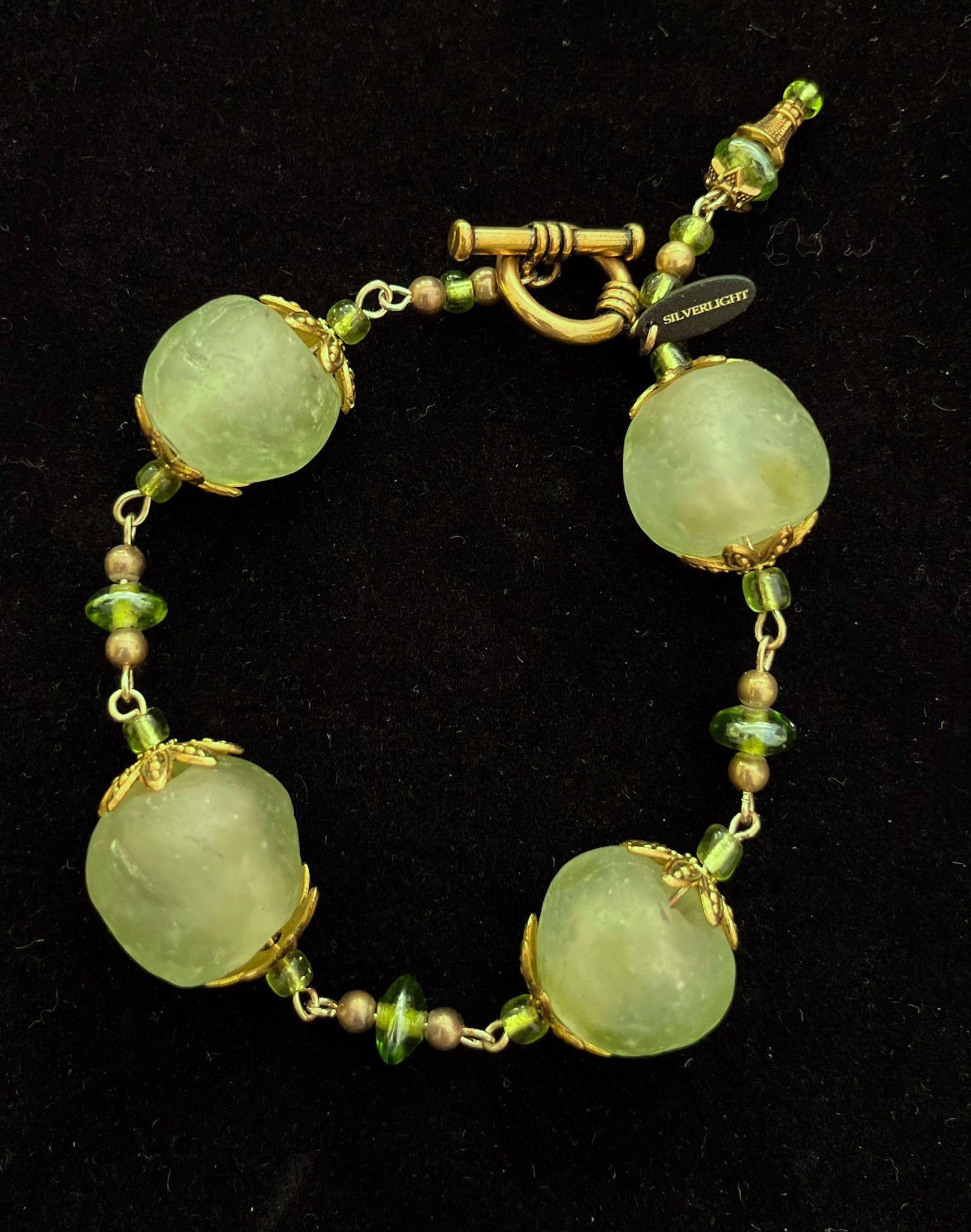 Shelley Silverlight - Green Ghanaian sea glass, Czech glass, plated brass