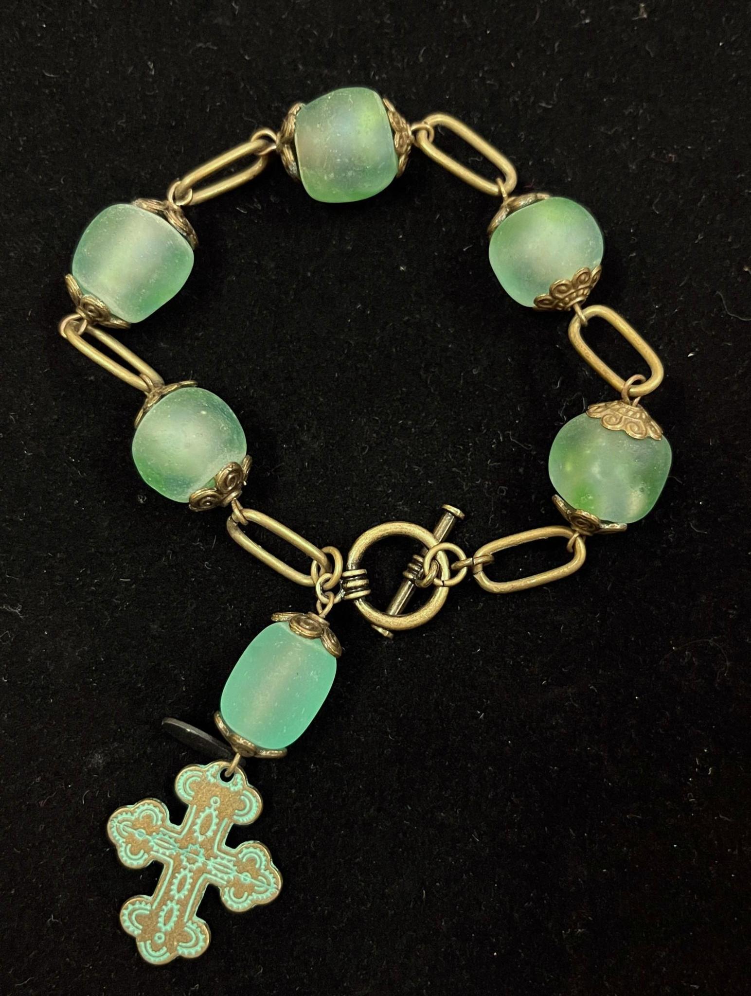 Shelley Silverlight - Turquoise Ghanaian sea glass and brass