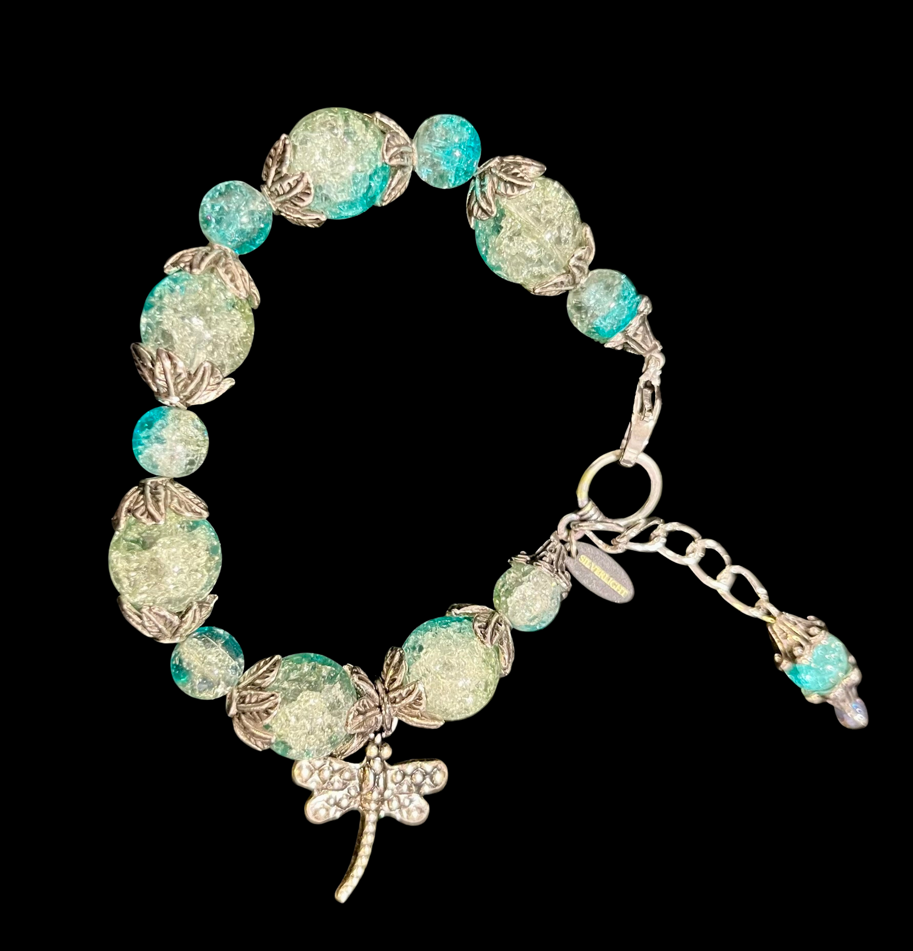 Shelley Silverlight - Aqua Czech crackle glass, anodized silver