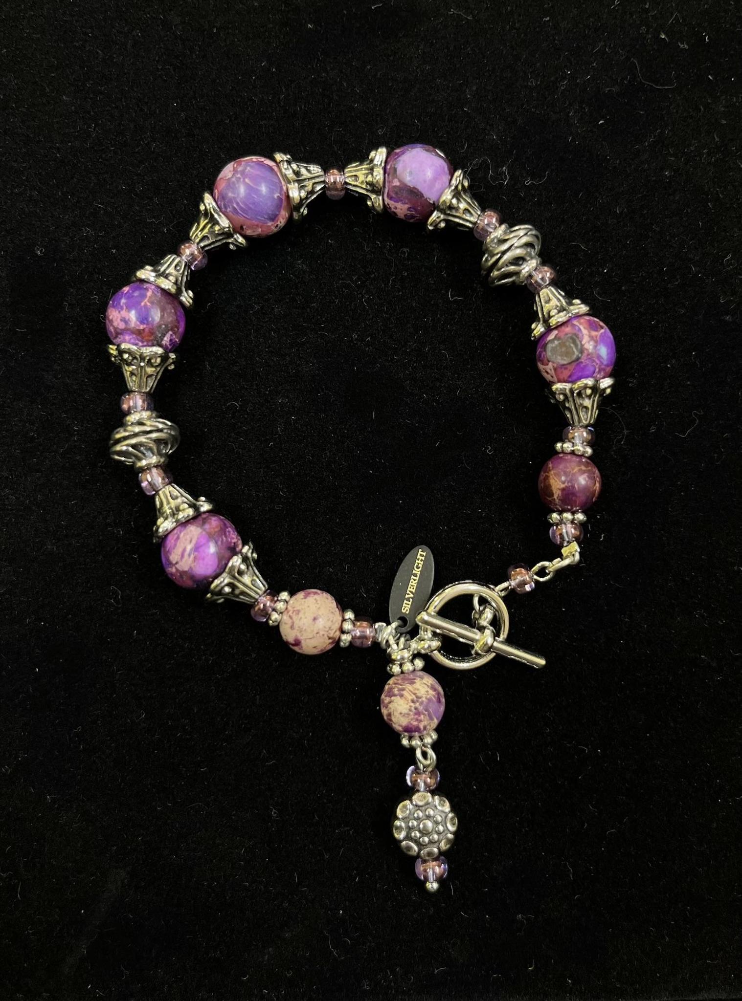 Shelley Silverlight - Purple jasper and Czech glass with rhodium and Balinese silver bracelet